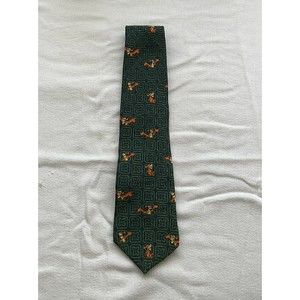 Vintage Disney Tigger Tie Green 100% Silk Winnie the Pooh Retro Hand Made Floral